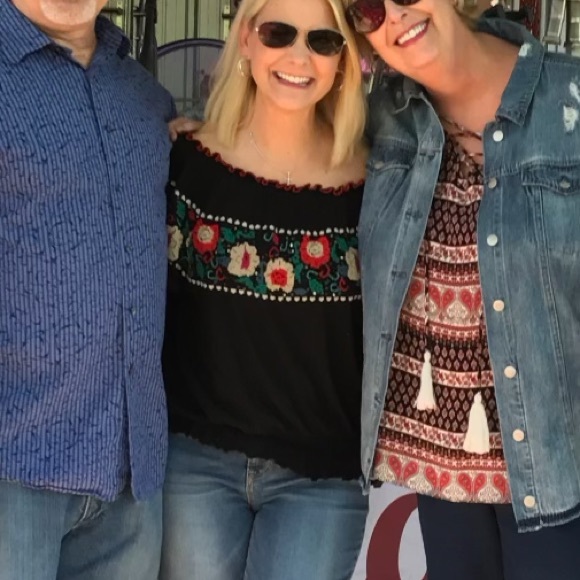 FREE PEOPLE Black Off The Shoulder Floral Embroidered Top - Picture 2 of 6